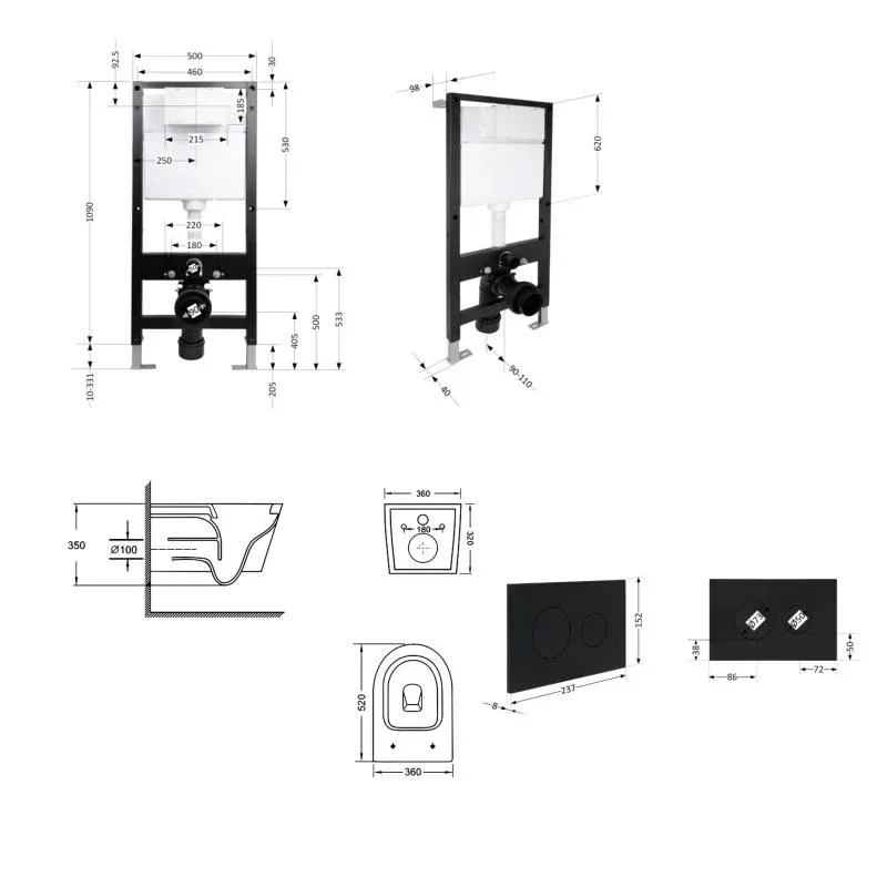 Готове рішення Qtap для ванної кімнати: підвісний унітаз Swan Ultra Quiet 520x360x320 + комплект інсталяції Standard (кругла клавіша Black) — фото 2