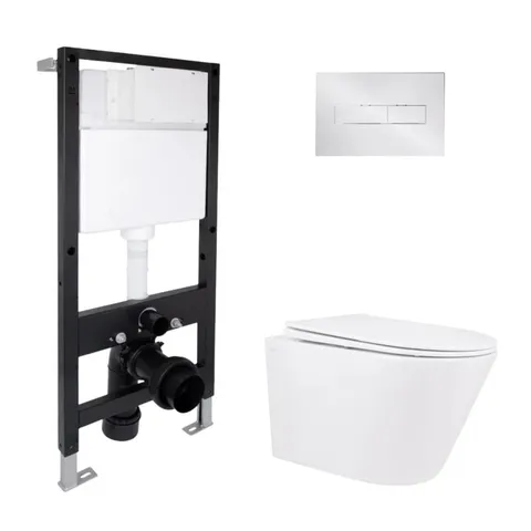Готове рішення Qtap для ванної кімнати: підвісний унітаз Swan Rimless 520x360x320 + комплект інсталяції Standard (лінійна клавіша Chrome)