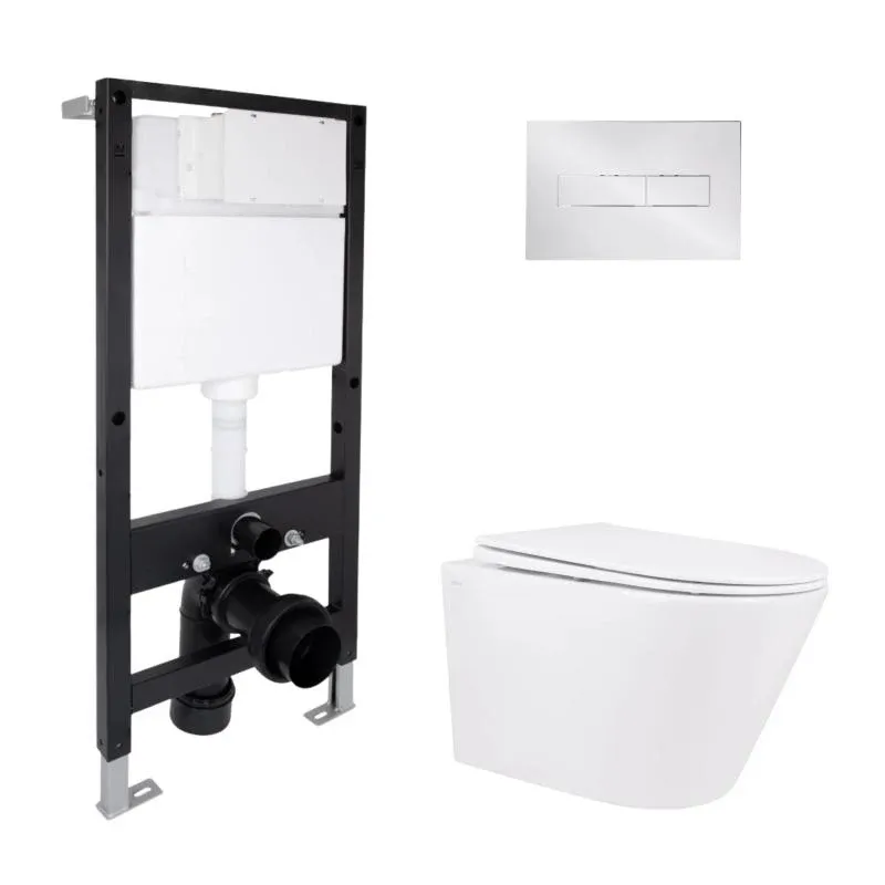 Готове рішення Qtap для ванної кімнати: підвісний унітаз Swan Rimless 520x360x320 + комплект інсталяції Standard (лінійна клавіша Chrome)