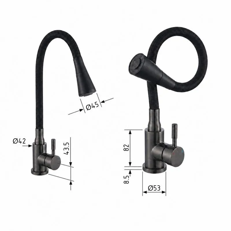 Змішувач для кухні Lidz Aria 015F31 (k35) з гнучким виливом LDARI015F31BGRP49566 Graphite/Black — фото 2