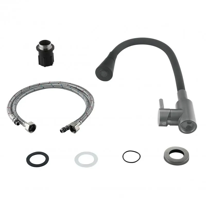 Змішувач для кухні Lidz Aria 015F31 (k35) з гнучким виливом LDARI015F31BGRP49566 Graphite/Black — фото 8