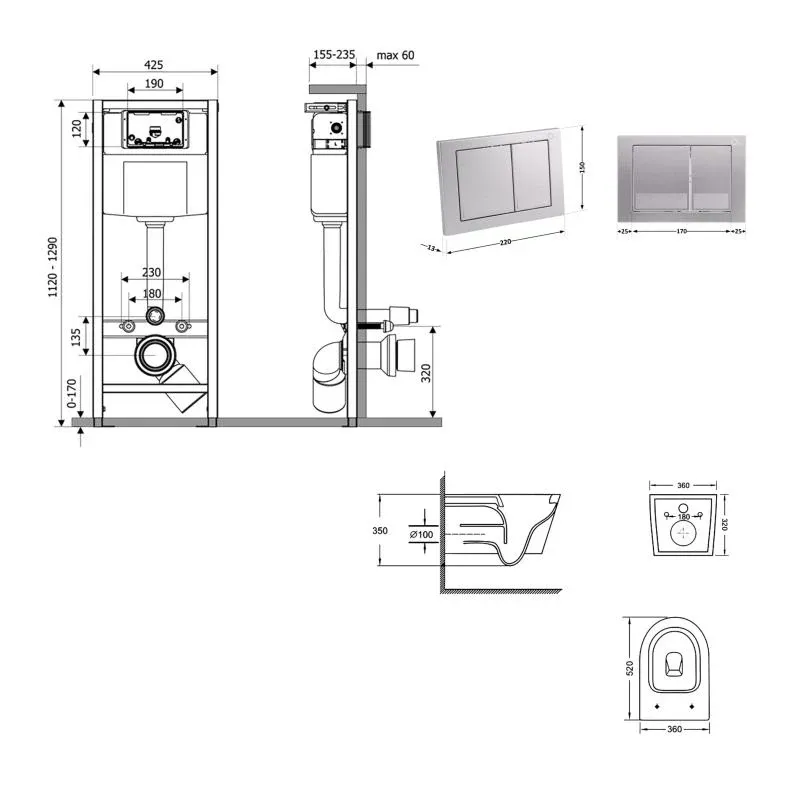 Готове рішення Qtap для ванної кімнати: підвісний унітаз Swan Ultra Quiet 520x360x320 + комплект інсталяції Nest 4 в 1 (квадратна клавіша Satin) — фото 2
