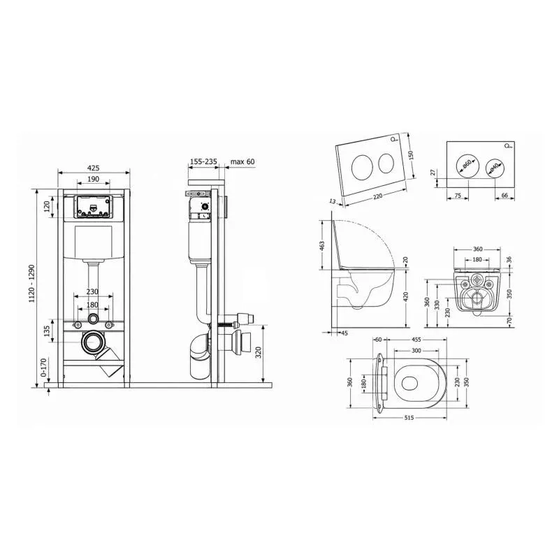 Готове рішення Qtap для ванної кімнати: підвісний унітаз Taurus Ultra Quiet 515×360×350 + комплект інсталяції Nest 4 в 1 (кругла клавіша Chrome) — фото 2