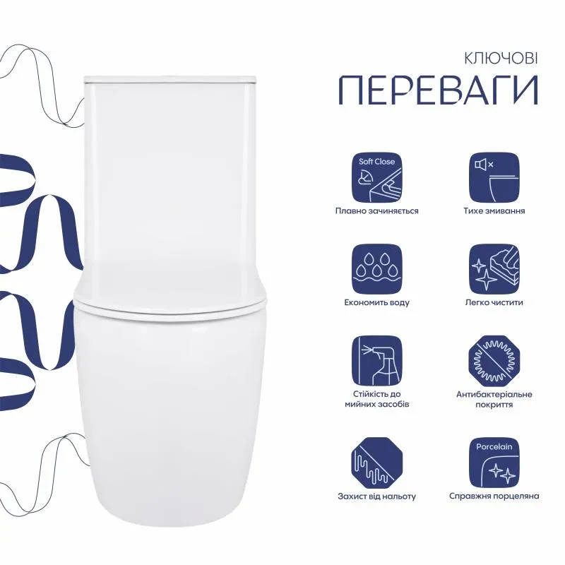 Унітаз-компакт Qtap Robin Ultra Quiet безободковий з сидінням Soft-close QT13226089AW — фото 3