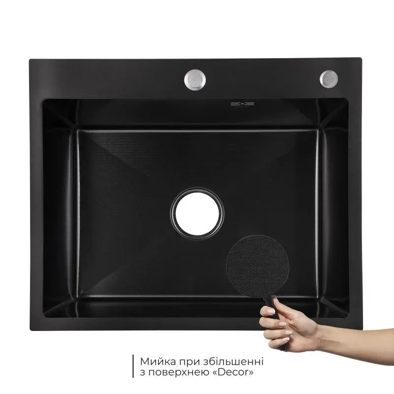 Lidz Handmade H6050HB Мийка для кухні інтегрована Decor Black PVD Honeycomb 2,5/0,5 мм LDH6050BDECPVD48371 — фото 3