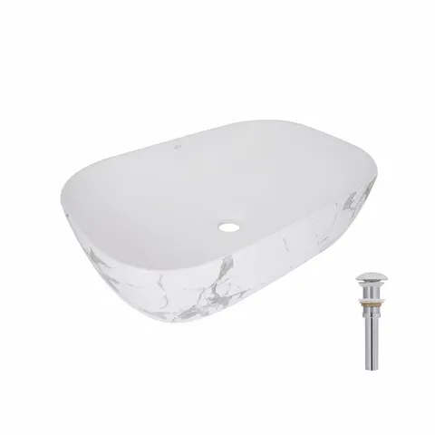 Раковина накладна Qtap Robin 600x390x150 мм, Marble, прямокутна, з донним клапаном QTROB188MR49788