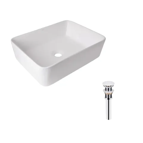 Комплект Qtap Tern: Раковина накладна прамокутна 480х370х135 мм White + Донний клапан PU02