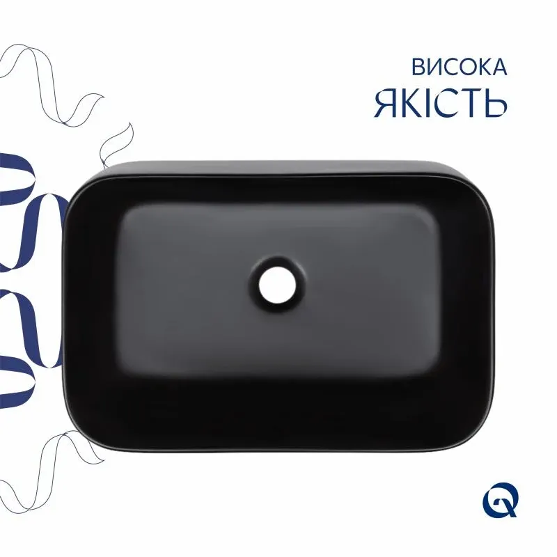 Комплект Qtap Scorpio: Раковина накладна прамокутна 550х390х120 мм Matt Black + Донний клапан PU03 — фото 4