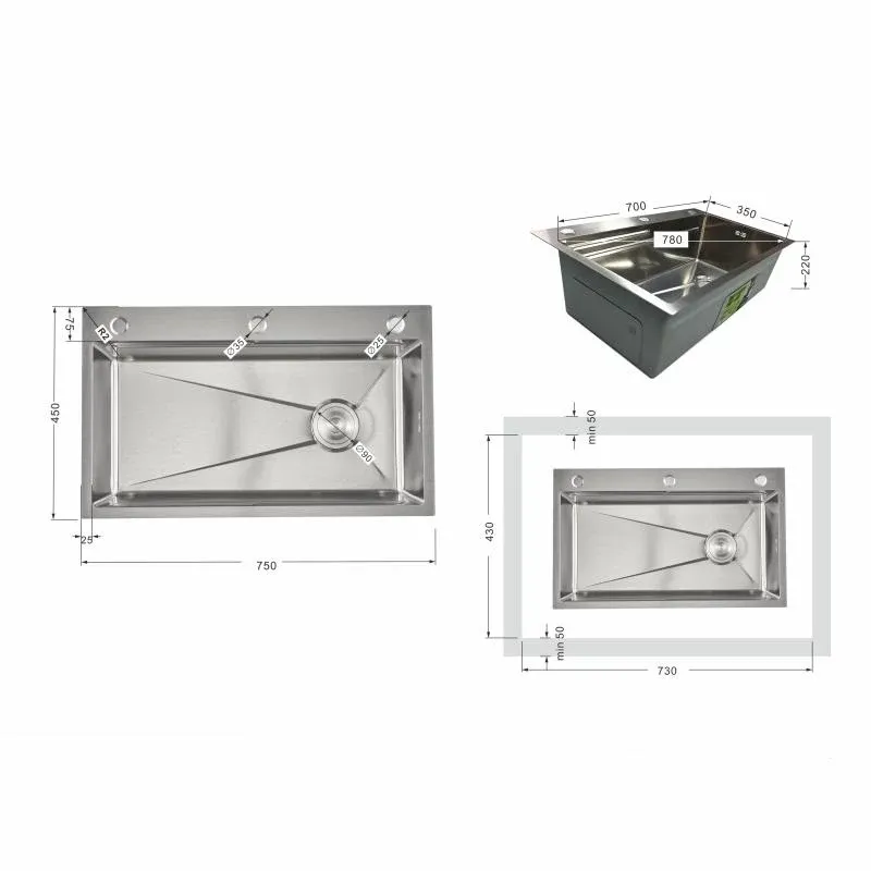 Мийка для кухні інтегрована Lidz Handmade H7545 Brushed Steel 3,0/1,0 мм LDH7545BRU49457 — фото 2