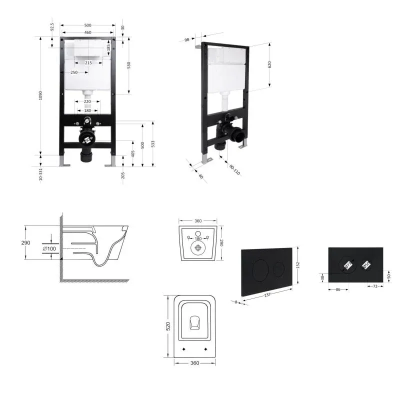 Готове рішення Qtap для ванної кімнати: підвісний унітаз Crow Ultra Quiet 520x360x290 + комплект інсталяції Standard (кругла клавіша Black) — фото 2