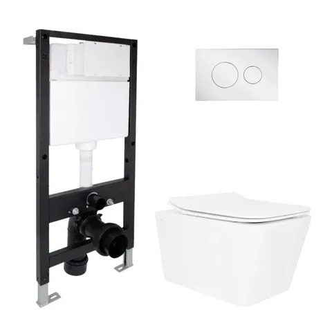 Готове рішення Qtap для ванної кімнати: підвісний унітаз Crow Rimless 520x360x290 + комплект інсталяції Standard (кругла клавіша Chrome)
