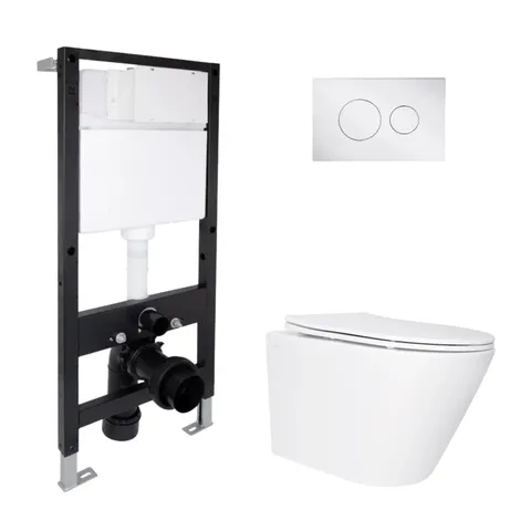 Готове рішення Qtap для ванної кімнати: підвісний унітаз Swan Ultra Quiet 485x360x320 + комплект інсталяції Standard (кругла клавіша Chrome)