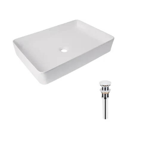 Комплект Qtap Tern: Раковина накладна прамокутна 600x400x110 мм WHITE + Донний клапан PU02
