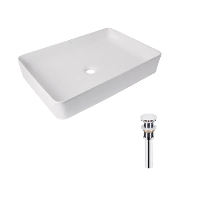 Комплект Qtap Tern: Раковина накладна прамокутна 600x400x110 мм WHITE + Донний клапан PU02