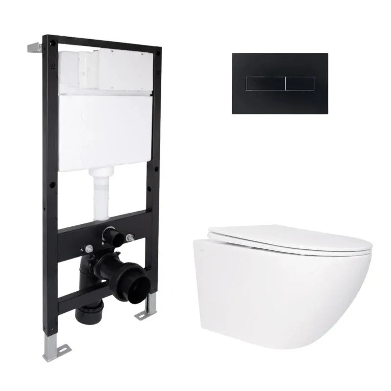 Готове рішення Qtap для ванної кімнати: підвісний унітаз Jay Rimless 520x360x320 + комплект інсталяції Standard (лінійна клавіша Black)