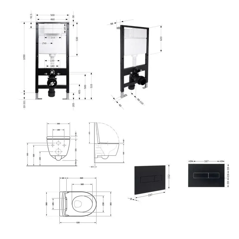 Готове рішення Qtap для ванної кімнати: підвісний унітаз Jay Rimless 520x360x320 + комплект інсталяції Standard (лінійна клавіша Black) — фото 2