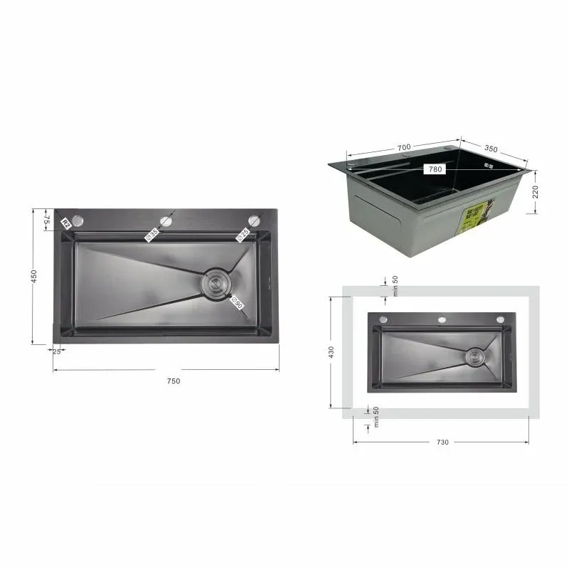 Lidz Handmade H7545B Мийка для кухні інтегрована Decor Black PVD Honeycomb 3,0/1,0 мм LDH7545BDECPVD48373 — фото 2