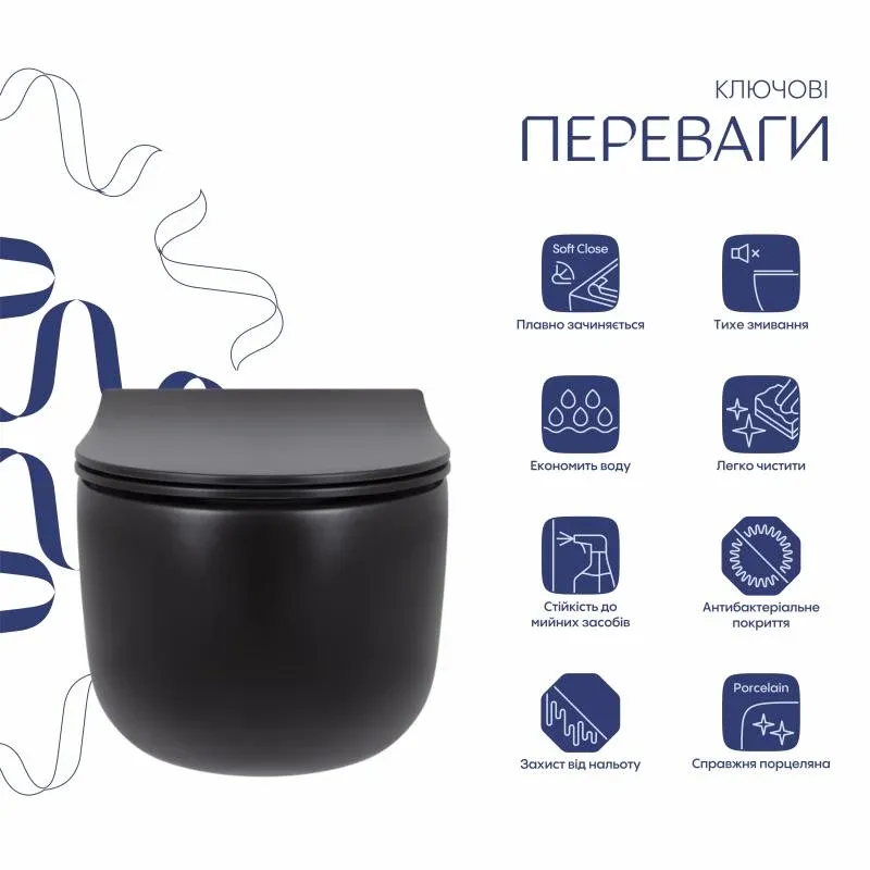 Унітаз підвісний Qtap Taurus безободковий з сидінням Soft-close QT2433084EUQMB — фото 3