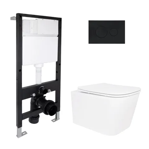 Готове рішення Qtap для ванної кімнати: підвісний унітаз Crow Rimless 485x340x330 + комплект інсталяції Standard (кругла клавіша Black)