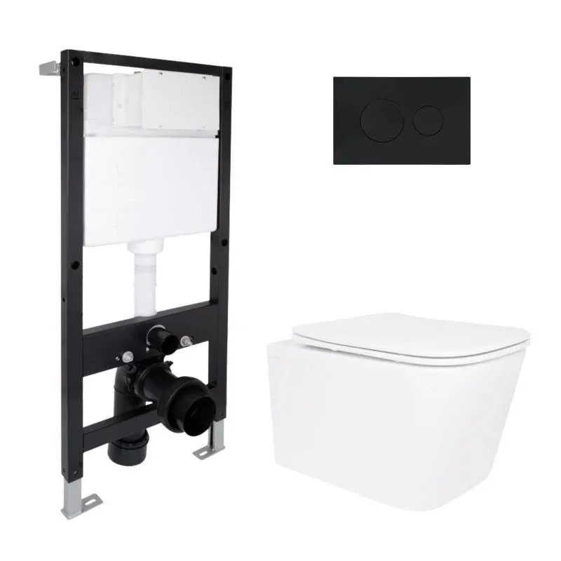 Готове рішення Qtap для ванної кімнати: підвісний унітаз Crow Rimless 485x340x330 + комплект інсталяції Standard (кругла клавіша Black)