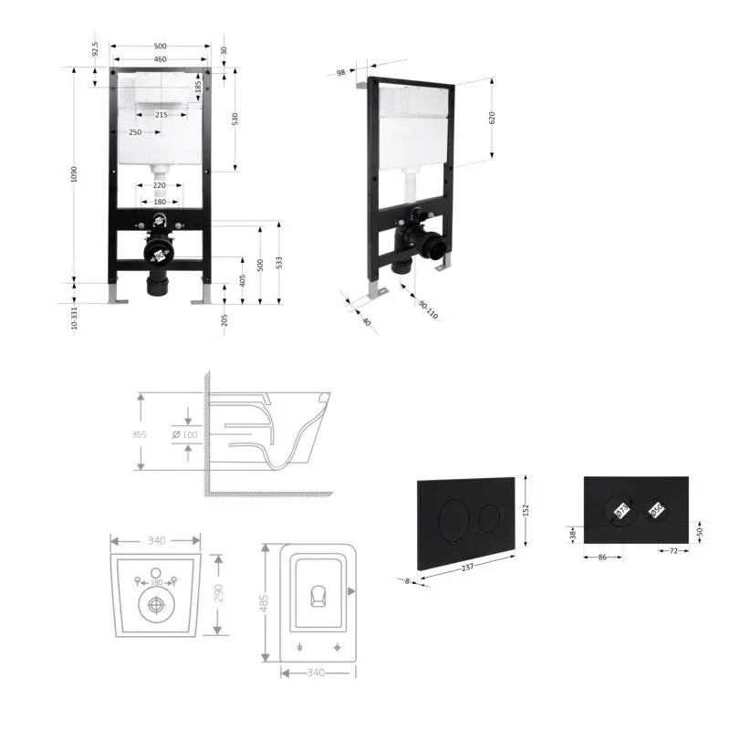 Готове рішення Qtap для ванної кімнати: підвісний унітаз Crow Rimless 485x340x330 + комплект інсталяції Standard (кругла клавіша Black) — фото 2