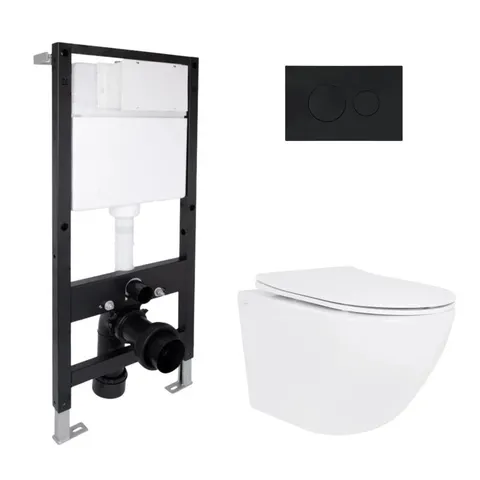 Готове рішення Qtap для ванної кімнати: підвісний унітаз Jay Ultra Quiet 520x360x320 + комплект інсталяції Standard (кругла клавіша Black)