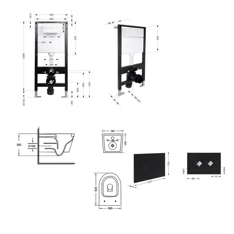 Готове рішення Qtap для ванної кімнати: підвісний унітаз Jay Ultra Quiet 520x360x320 + комплект інсталяції Standard (кругла клавіша Black) — фото 2