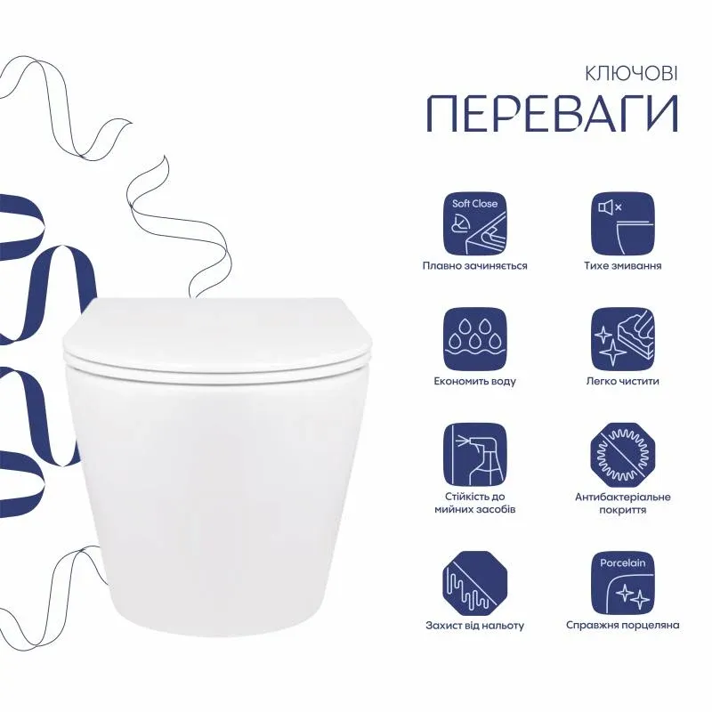 Унітаз підвісний Qtap Swan безобідковий з сідінням Soft-close QT16335178W — фото 3