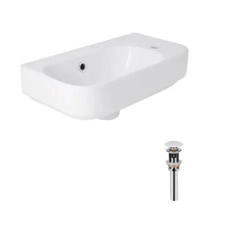 Комплект Qtap Tern: Раковина підвісна прамокутна права 450х250х158 мм White + Донний клапан PU02O