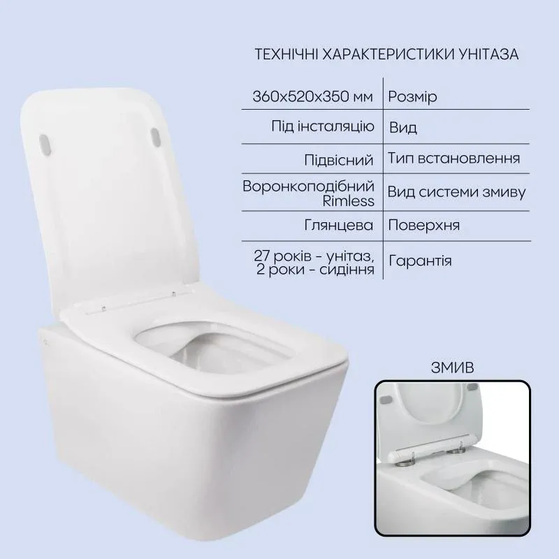Готове рішення Qtap для ванної кімнати: підвісний унітаз Crow Rimless 520х360х290+ комплект інсталяції Nest 4 в 1 (лінійна клавіша Chrome) — фото 3