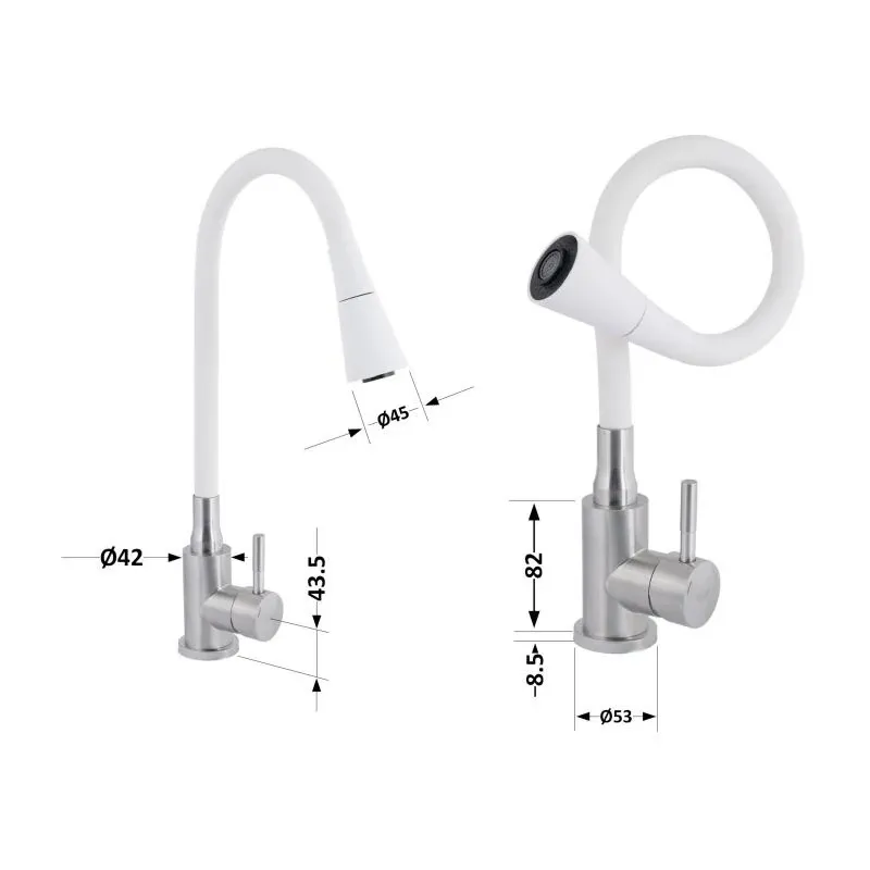 Змішувач для кухні Lidz Aria 015F31 з гнучким виливом (k35) LDARI015F31WNK36981 White / Nickel — фото 2