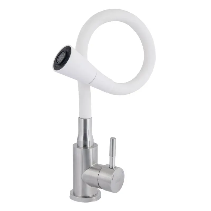 Змішувач для кухні Lidz Aria 015F31 з гнучким виливом (k35) LDARI015F31WNK36981 White / Nickel — фото 3