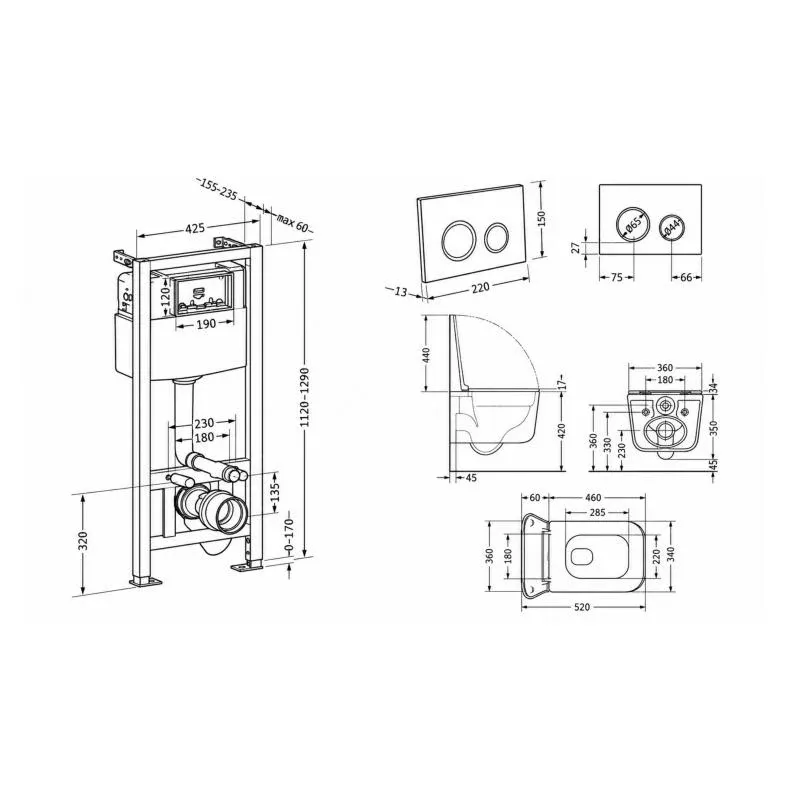 Готове рішення Qtap для ванної кімнати: підвісний унітаз Gemini Ultra Quiet 520×360×350 + комплект інсталяції Nest 4 в 1 (кругла клавіша Matt Black) — фото 2