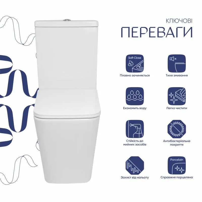 Унітаз підлоговий Qtap Crow Eco Ultra Quiet безобідковий з сідінням Soft-close QTCRO27W51030 — фото 3