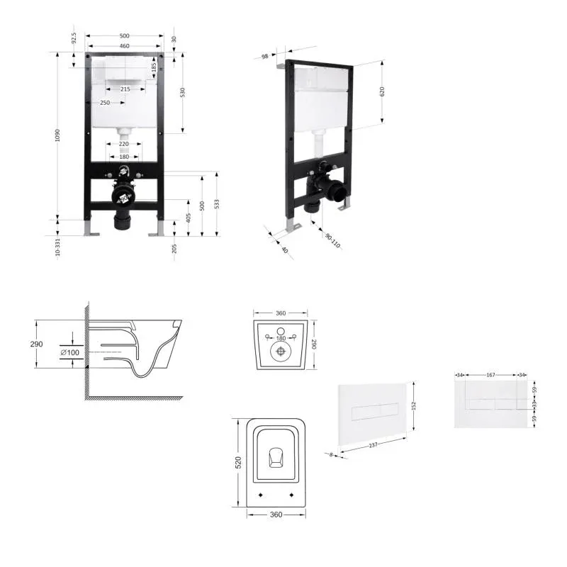 Готове рішення Qtap для ванної кімнати: підвісний унітаз Crow Ultra Quiet 520x360x290 + комплект інсталяції Standard (лінійна клавіша White) — фото 2