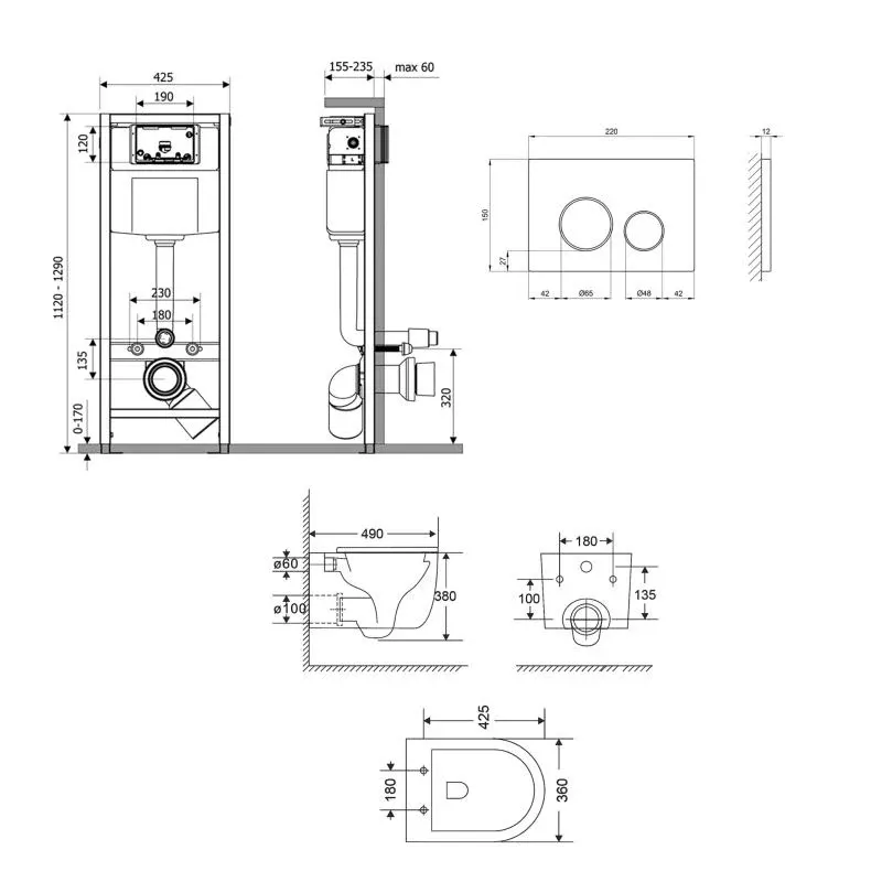 Готове рішення Qtap для ванної кімнати: підвісний унітаз Taurus Ultra Quiet 485×360×350 + комплект інсталяції Nest 4 в 1 (кругла клавіша Matt Black) — фото 2