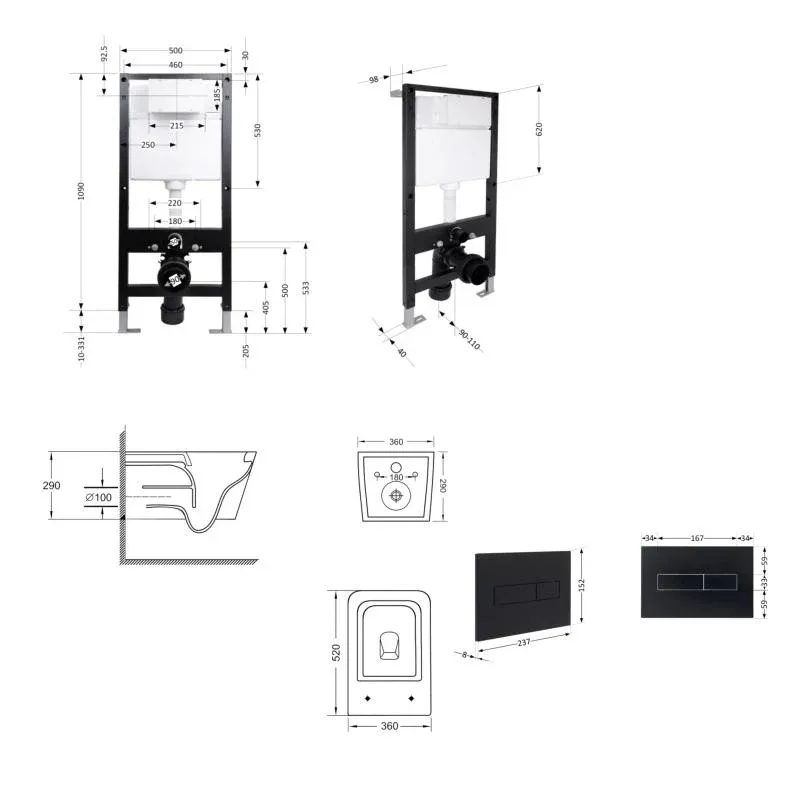 Готове рішення Qtap для ванної кімнати: підвісний унітаз Crow Ultra Quiet 520x360x290 + комплект інсталяції Standard (лінійна клавіша Black) — фото 2