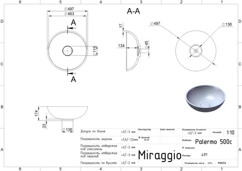 Умивальник PALERMO FULL RAL 9005 (MATT)