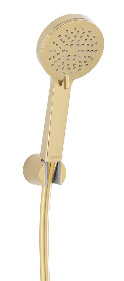 Набір душ.точковий RILLO (лійка 3-F, D100 мм, тримач, шланг ПВХ 150 см), золото, FERRO