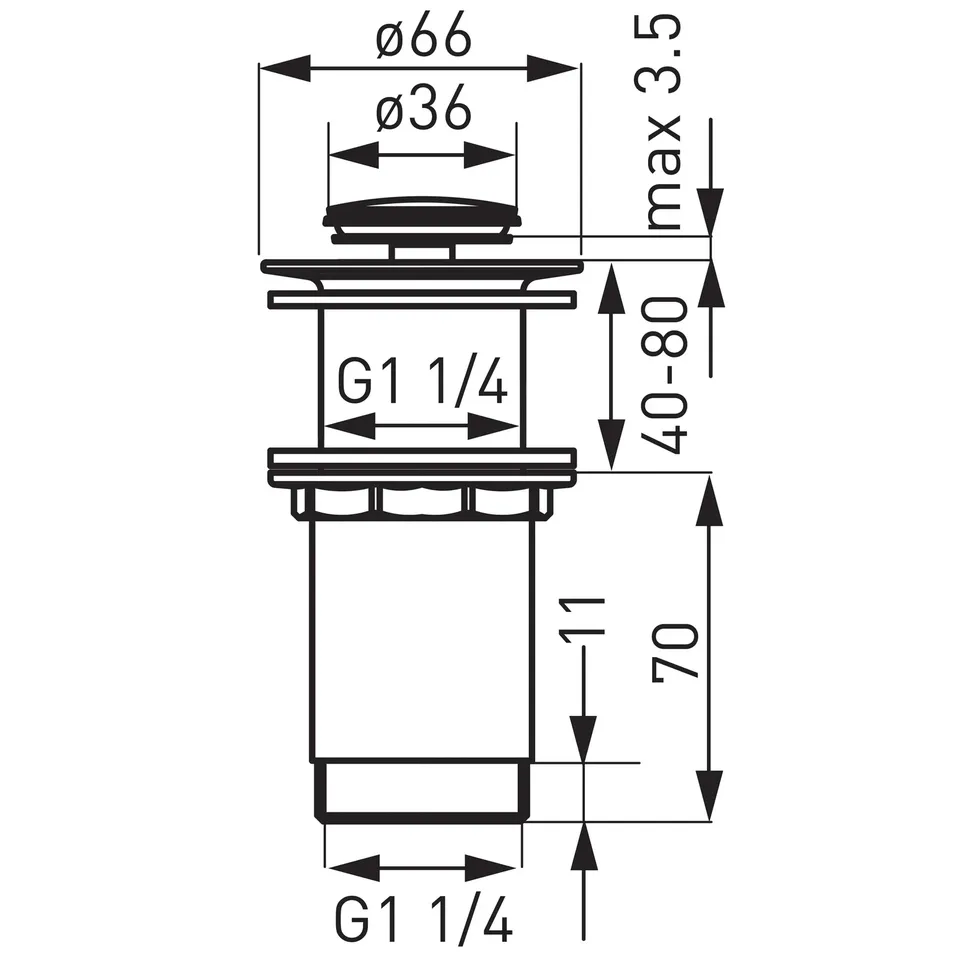 Клапан донний  G5/4, без переливу, високий, хром  FERRO — фото 2