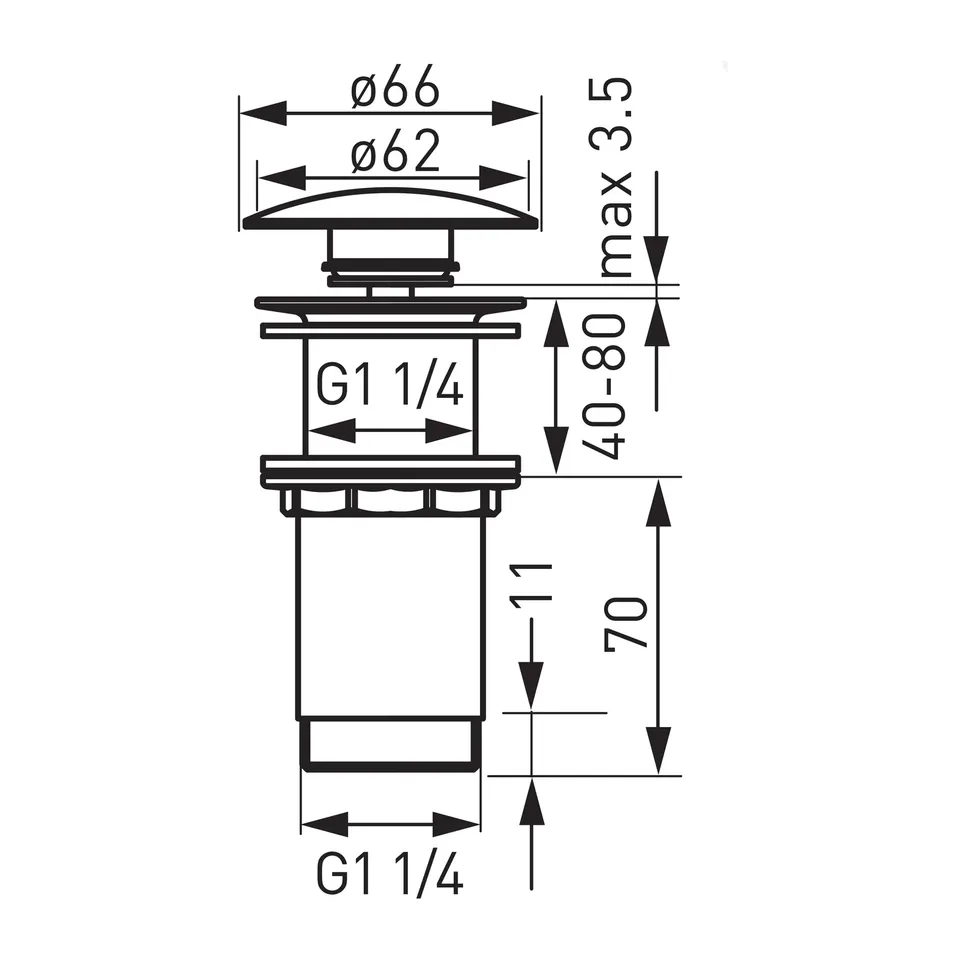 Клапан донний  Rotondo G5/4”, високий, латунь, хром,  для настільних умивальників без переливу — фото 2