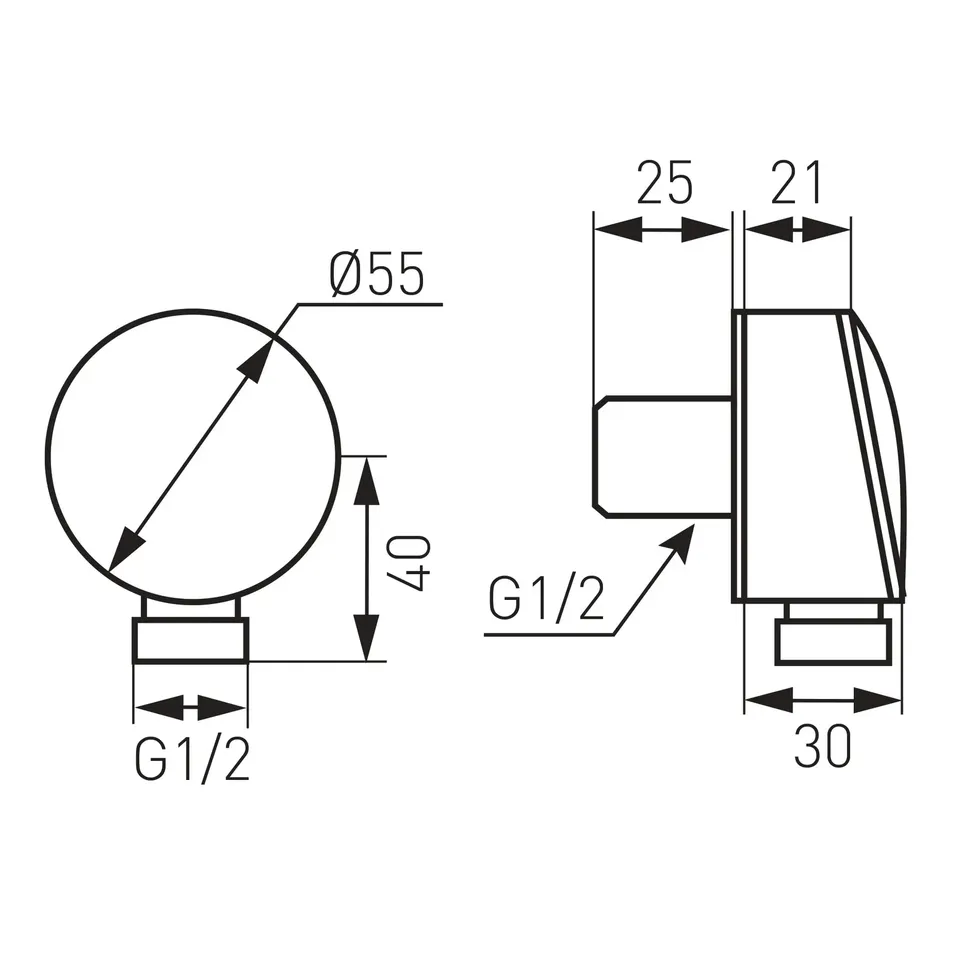 З'эднання кутове для душ.шланга G1/2, D55 мм, хром, FERRO — фото 2