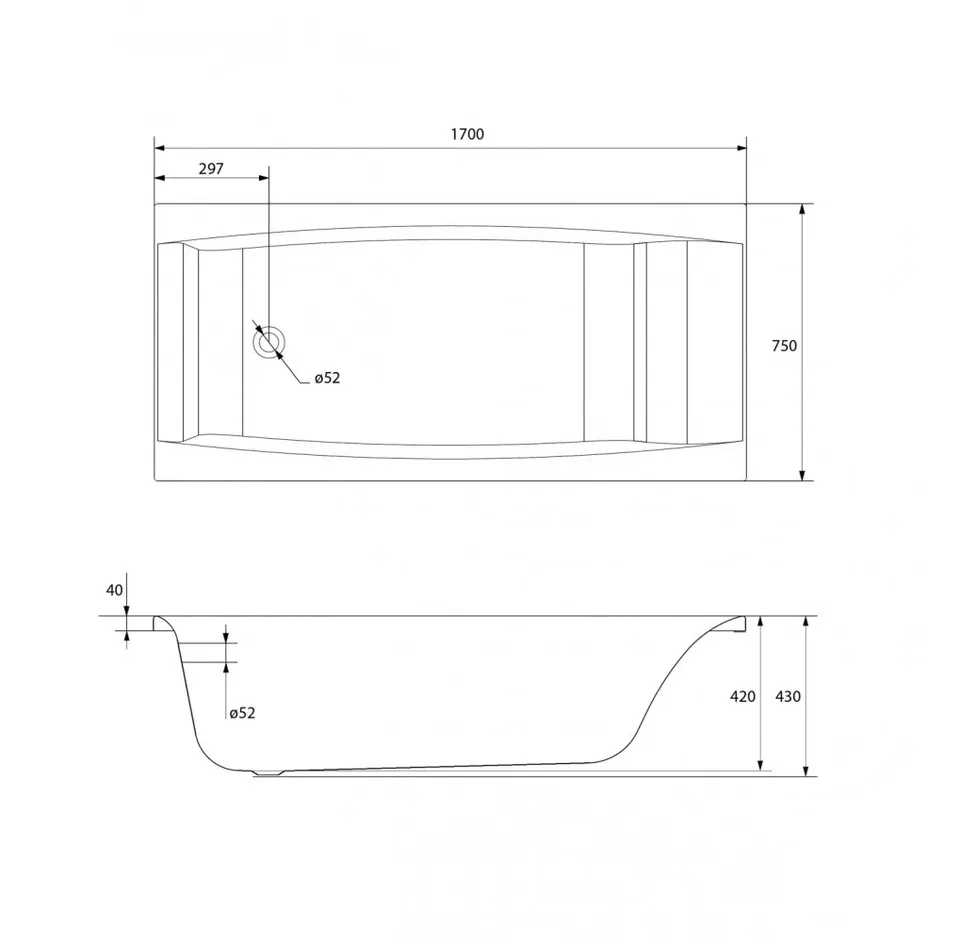 Ванна VIRGO 170*75 в компл. з ніжками — фото 2