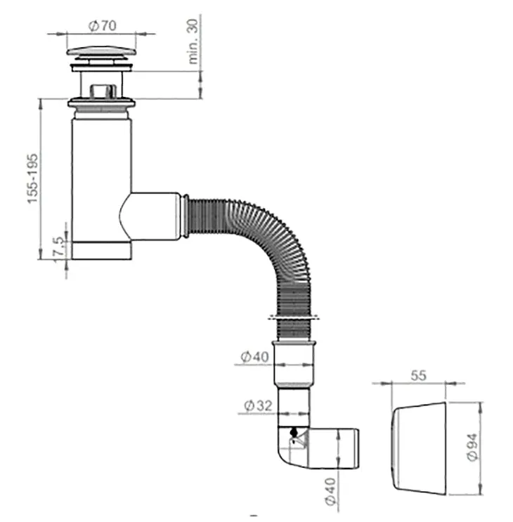 Cифон для у-ника Easy Clean, телескопічний d 40/32 з гофрою — фото 2