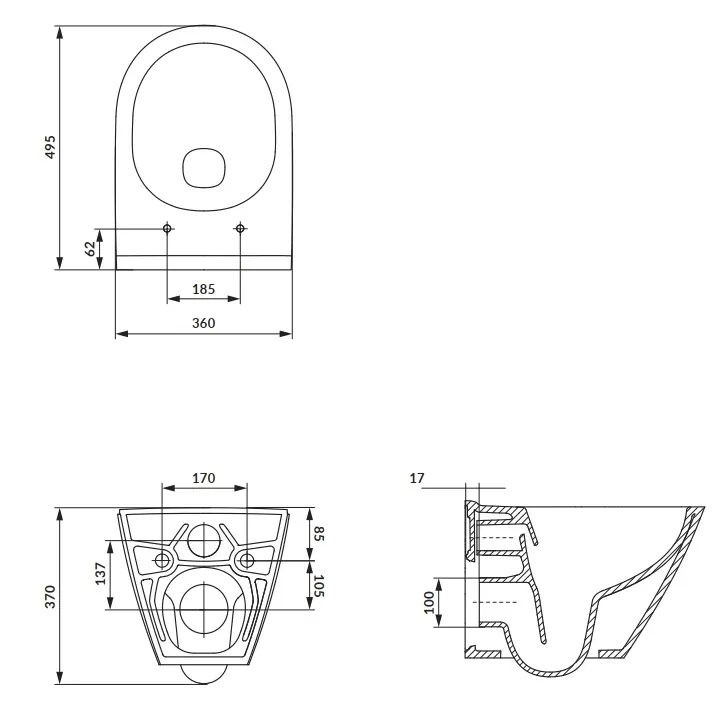СЕТ C951 ПІДВІСНИЙ  INTRO PRO OVAL  TORNADO З ДЮРОПЛАСТОВИМ СИДІННЯМ SOFT CLOSE — фото 2