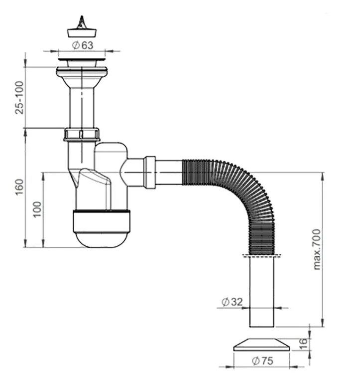 Cифон для у-ника Ventloc з кулькою, з верхом, гофра  d32/40 — фото 2