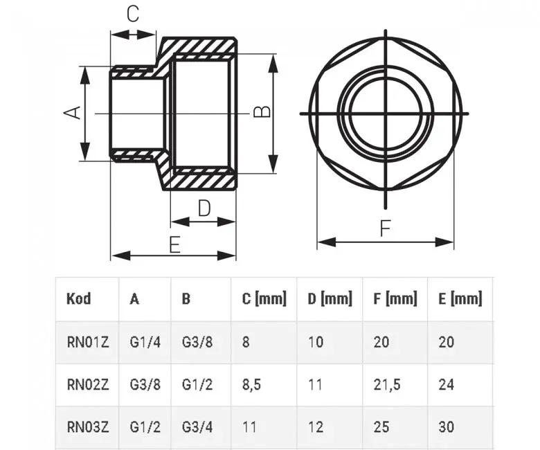Редукція внутрішній-зовнішній  3/8"х 1/4" FERRO — фото 2