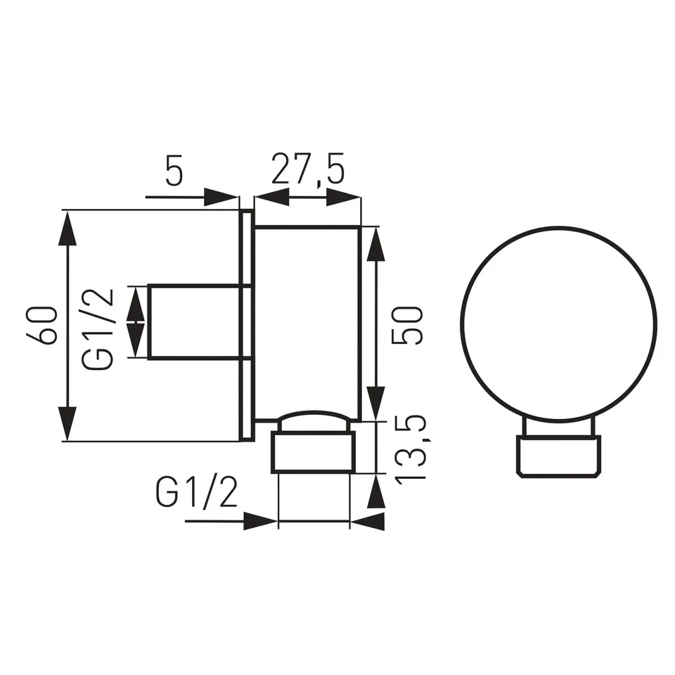 З'эднання кутове для душ.шланга G1/2, D50 мм, хром, FERRO — фото 2
